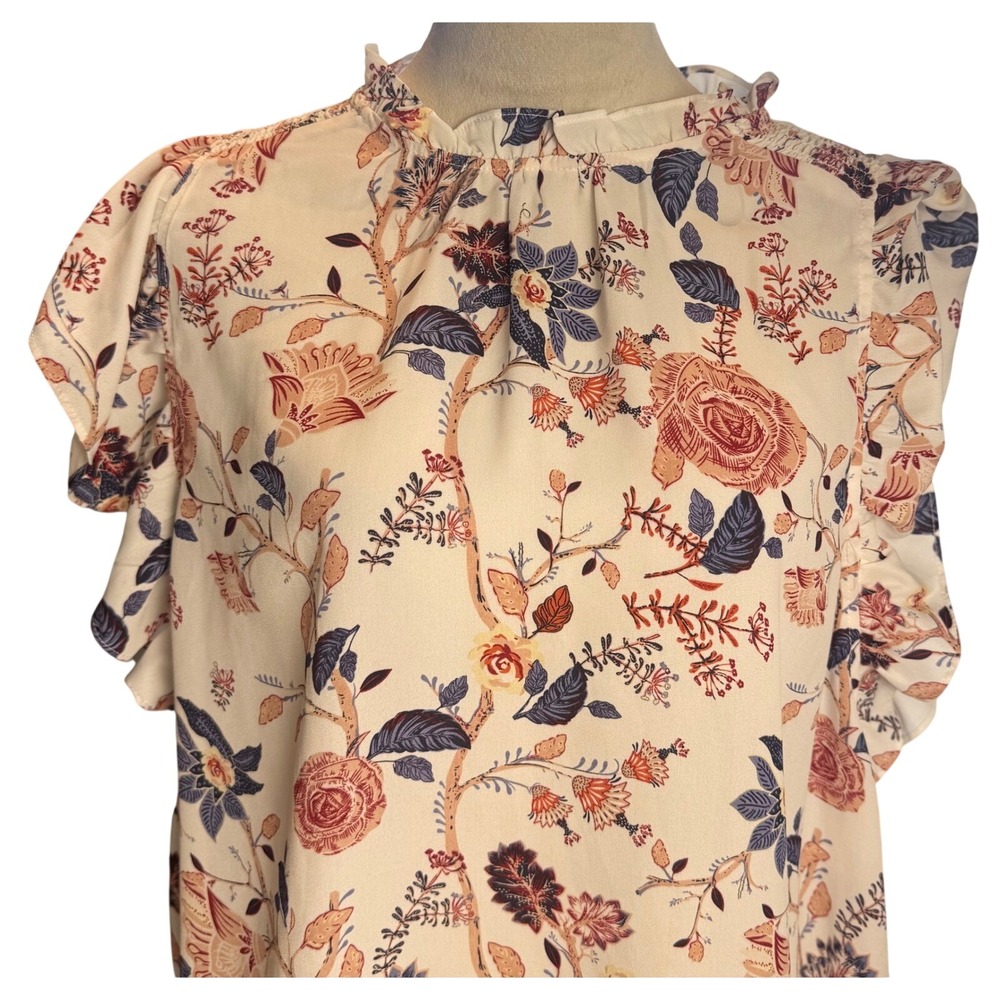 Joie Floral Ruffle Neck Flutter Sleeve Blouse - Picture 2 of 8